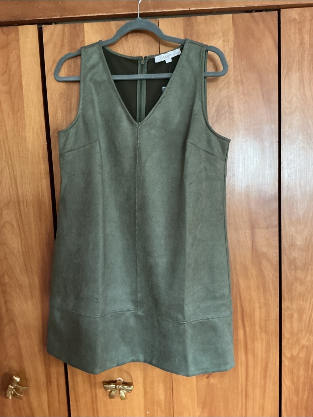 LOFT Olive Green Sleeveless Faux Suede Dress